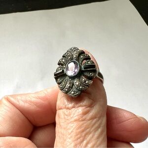 Sterling Silver, Amythyst and Marcasite ring size 8.5